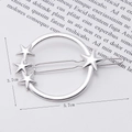 Close-up of silver metal bow hair clip with star accents and precise size measurements - Pentagram Circle Silver