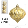 Set di 3 decorazioni natalizie a cipolla dorate con glitter e rombi, 8,8 cm - 3 Pezzi/Scatola / Oro