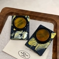 2512175 Button Gold Patent Leather Earrings (s925 Silver Needles)