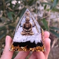 Orgone crystal pyramid with Buddha statue and mixed natural stones handcrafted decor - Style 14