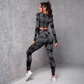 Gray marble tie-dye yoga set featuring long sleeve crop top and high waist leggings - S / Gray