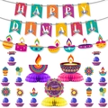 Kit décoration Happy Diwali coloré avec bannière et centres de table en papier - Combo de Décoration Diwali Coloré Epsilon
