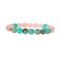 Macro shot of pink frosted beads and turquoise natural stone beads on beaded bracelet - Rose Quartz + Shoushan Stone