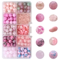 DIY jewelry kit with pink gradient glass beads and pearls in a 10-grid storage box - Pink Series approx 200pcs
