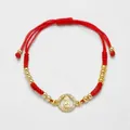 Handmade red braided cord bracelet with 18k gold plated Virgin Mary zircon pendant - Red Rope Virgin Mary Medal