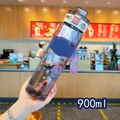 900ml purple transparent square water bottle with straw and protective silicone sleeve - 30oz / Blue