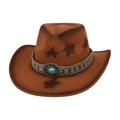 Brown wool cowboy hat with turquoise stone and ethnic pattern trim in a 45-degree view - One Size (M Peach Star) / Khaki (Oval Blue Stone)