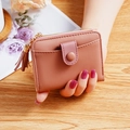 Dusty rose compact faux leather wallet with golden zipper and decorative tassel - Deep Pink