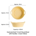 Creamy yellow ceramic double-handled bowl with textured interior 19x17x6.2cm 420ml - Cream Yellow 7.5 Inch Round Bowl