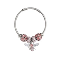 Silver wire rope bracelet with pink crystal beads and a detailed honey bee charm - Silver Bracelet-Pink