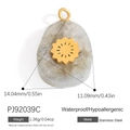 Stainless steel sunflower charm with grey marble stone inlay in golden finish - PJ92039C-Grey Stone Sunflower