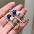 2508207b Blue Beaded Brooch Earrings