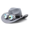 Cappello da cowboy in feltro grigio con occhiali steampunk, punte d'argento e lenti caleidoscopio - M (56-58 cm) Regolabile / Grigio chiaro