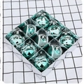 9-piece set of green Christmas ornaments with white reindeer and snowflake patterns - Olive Green