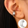 Polsino per orecchio in argento irregolare lava con design metallico a C per orecchie non forate - Orecchino a Clip a Forma di U Argento (F07)