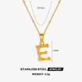 Collier en acier inoxydable doré avec pendentif lettre E style bambou et mesures - Lettre E (Or)