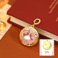 Vintage Cancer zodiac pendant with pink opal and pearl in gold finish on book - Cancer Style