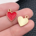 Golden heart pendants with red enamel finish and sunburst texture for DIY jewelry making - Heart Style (11927)