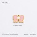 Pink and white enamel bow pendant in 18k gold plated stainless steel for jewelry DIY - PJ91062 (Pink White Bow)