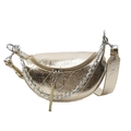 Metallic gold crescent moon waist bag with silver chain detail and adjustable strap - Gold
