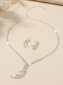 Elegant silver rhinestone heart necklace and curved earrings bridal jewelry set - DTN14026238S-Y-Shaped Curved Style