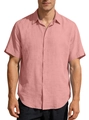 Camicia da uomo a maniche corte con colletto in lino di cotone color rosa antico - S / Rosa Loto