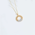 Elegant gold multi-layer heart pendant necklace with sparkling white zircon crystals - White Zircon Fan-shaped Chain Circle
