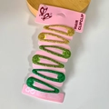 Lot de 6 barrettes pailletées en forme de goutte en or et vert pour les filles - Lot de 6 / Système Vert