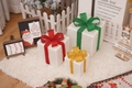 Three sparkling white Christmas gift boxes with red, green and gold glitter bows set - White Gold Silk Christmas Gift Box