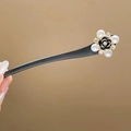 Elegant black flower hair stick with white camellia petals and pearl rhinestones - 119# Black Camellia Pearl Hair Stick