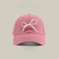 Gorra de sol rosa con bordado de lazo blanco y tejido resistente a los rayos UV de verano - Gorra con visera y bordado de lazo PY / Rosa
