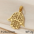 Hamsa hand cutout pendant in 18K gold plated stainless steel, size 24x22mm - Gold Hollow Scroll Pattern Style (KP100654-Z)