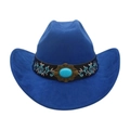 Navy blue western cowboy hat with ethnic floral embroidery and turquoise stone detail - Royal Blue (Floral Embroidery Band)