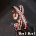 Rose gold crisscross X ring with micro-paved cubic zirconia crystals, size 5-7 - Q864 Rose Gold Small (Size 5-7)