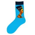Chaussettes mi-mollet bleu vif en coton avec imprimé égyptien antique de Néfertiti - Taille unique / Motif 12/Portrait de Néfertiti