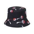 Black bucket hat with red mushroom print and reinforced stitching for casual style - Black Classic Red White Mushroom (2)