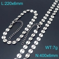Stainless steel flat disk chain necklace and anklet jewelry set in silver finish - Silver Thin Disc Pig Nose Chain Necklace And Anklet Collection / 6mm Width / Silver