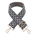 Detail of 5cm ethnic geometric jacquard strap with gold adjustable metal hardware - Dark Blue