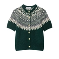 Gilet en tricot vert foncé à manches courtes avec motif Fair Isle et boutons dorés - S / Vert