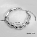 Details des silbernen Büroklammer-Armbands mit 7,5 mm Breite und Größenangaben - Silberne Büroklammerkette (4-3) / Silber