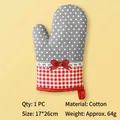 Gray polka dot and red plaid cotton oven mitt with bow detail, single piece 17x26cm - Single Glove / Butterfly Pattern