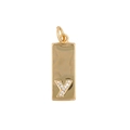 Detail view of rectangular gold pendant with hammered texture and zircon letter Y - Letter Y