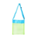 Detail of green mesh beach bag with adjustable blue strap and durable plastic buckle - With Buckle / Green