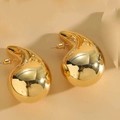 Close-up of polished golden drop earrings with a smooth mirror finish on a warm background - Large Gold Water Drop Earrings