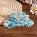 Blue and white marble acetate hair claw clip with elegant cloud-shaped wave edges - Jelly Green