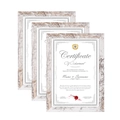 Macro shot of three stacked vintage wooden certificate frames with white grain texture - A4 Size / Wash White