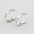 S925 silver C-shape hoop earrings with geometric wave patterns and clear zircon inlays - Stud Earrings / White Gold