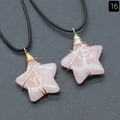 Star-shaped pink crystal pendants wrapped in gold and silver wires on black cords - Rose Quartz