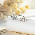 Silver C-shaped ear cuff with blue gemstone star and spiral textured wing design - Single Piece / Light Sea Blue (A1056-3#)