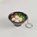 Miniature Japanese udon noodle soup keychain with squid, mushrooms, and broccoli pendant - Corn and Mushroom Noodles - With Keychain
